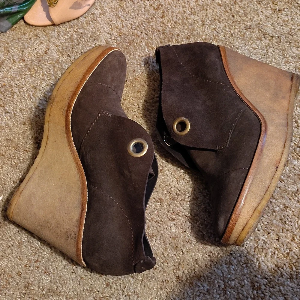 YSL Suede Brown Wedge Ankle Boots Sz 10 - Picture 3 of 8